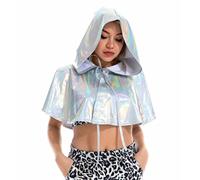 MAKFORT Adult Laser Metallic Short Hooded Cape Fancy Dress Shiny Metallic Outfit Nightclub Outfit Women Fancy Dress Costume
