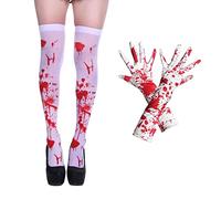 MAKFORT Halloween Outfit Halloween Stocking and Gloves Bloody Stockings Womens Gory Nurse Tights Womens Skeleton Dress Halloween Costume for Women