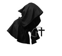 MAKFORT Medieval Hooded Cloak for Halloween Poncho Cosplay Halloween Cowl Hat Poncho Cosplay Costume, Black