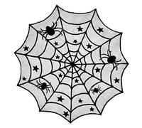 MAKFORT Spider Web Table Cloth Halloween Cobweb Lace Fabric Runner Cover-Round diameter 40 inch