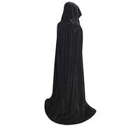 MAKFORT Velvet Hooded Cloak Halloween Cape Cosplay Costume for Witch Wizard Magician Christmas Fancy Role Play Dress Adult Black 170 CM
