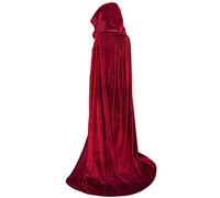 MAKFORT Velvet Hooded Cloak Halloween Cape Cosplay Costume for Witch Wizard Magician Christmas Fancy Role Play Dress Adult Burgundy 170 CM
