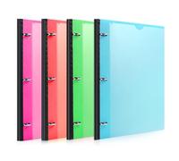 MAKHISTORY Telescoping 3 Ring Binder-4PCS, Flexible Binder with Customized Front Cover+Clear Catalog Pocket+3 Round Rings, Flat Writing Binder, 4 Bright Colors