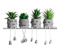 MAKHOT 4 PCS Creative Artificial Succulent Plants with Pots, Faux Succulents Cute Hanging Leg Potted Cubicle Accessories Decor, Mini Potted Fake Plant, Small Plants for Shelf Decor