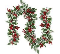 MAKHOT 6Ft Eucalyptus Garland, Green Leaves Wreath Vines Garlands Decorations, Artificial Red Berry Garland for Fireplace Gate Mantle Table Home Party Decor