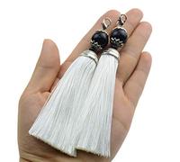 Makhry 10 pcs 4.5 Inch Handmade Silky Floss Lobster Clasp Tassel Key chain Beads Bookmark Tassel Pendant for DIY Craft Jewelry Women Earring (White)