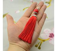 Makhry 10 pcs 4.5 Inch Handmade Silky Floss Lobster Clasp Tassel Key chain Beads Bookmark Tassel Pendant for DIY Craft Jewelry Women Earring (Red, Short)