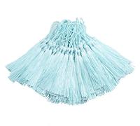 Makhry 100pcs 13cm/5 Inch Silky Floss bookmark Tassels with 2-Inch Cord Loop and Small Chinese Knot for Jewelry Making, Souvenir, Bookmarks, DIY Craft Accessory (Light Blue)