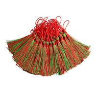 Makhry 100pcs 13cm/5 Inch Silky Floss Bookmark Tassels with 2-Inch Cord Loop and Small Chinese Knot for Jewelry Making, Souvenir, Bookmarks, DIY Craft Accessory (Red&Green)