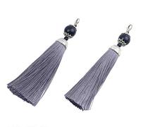 Makhry 10pcs 4.5 Inch Handmade Silky Floss Lobster Clasp Tassel Key chain Beads Bookmark Tassel Pendant for DIY Craft Jewelry Women Earring(Grey, Short)