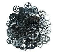 Makhry 150 Gram Assorted Vintage Metal Gear Steampunk Jewelry Making Charms Cog Watch Wheel for Crafting, Cosplay Halloween Decoration (Gunblack)