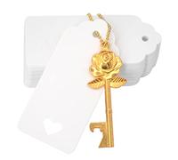 Makhry 52pcs Rose Flower Shape Vintage Key Bottle Opener Wedding Gifts for Guest Souvenir Gift Set with Escort Thank You Tags and Keychain (Antique Gold)