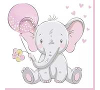 Maki 3-Ply Birthday Celebration Party Napkins Decoupage Tissue Paper Serviettes 33cm x 33cm - Pack of 20 (Baby Elephant with Pink Balloon)