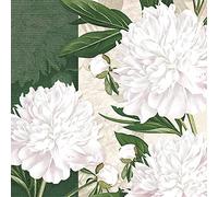 Maki 3-Ply Flowery Tissue Paper Napkins Serviettes for Decoupage Lunch 33 x 33cm - Pack of 20 (Dewed White Peonies)