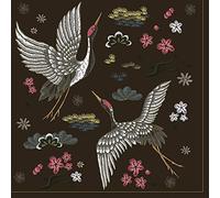 Maki 3-Ply Flowery Tissue Paper Napkins Serviettes for Decoupage Lunch 33cm x 33cm - Pack of 20 (Embroidered Cranes)