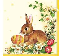 Maki 3-Ply Tissue Easter Paper Napkins Decorative Serviettes for Decoupage 33cm x 33cm - 1/4 Folded (Pack of 20) (Easter Egg & Hare Yellow), (SDLE)