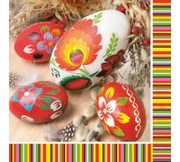 Maki 3-Ply Tissue Easter Paper Napkins Decorative Serviettes for Decoupage 33cm x 33cm - 1/4 Folded (Pack of 20) (Łowicz Folk Eggs), (SDLE)