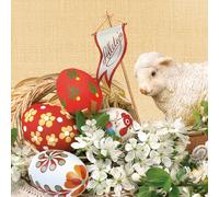 Maki 3-Ply Tissue Easter Paper Napkins Decorative Serviettes for Decoupage 33cm x 33cm - 1/4 Folded (Pack of 20) (Lamb with Easter Eggs), (SDLE)