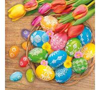 Maki 3-Ply Tissue Easter Paper Napkins Decorative Serviettes for Decoupage 33cm x 33cm - 1/4 Folded (Pack of 20) (Colourful Easter Eggs in Baske)