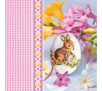 Maki 3-Ply Tissue Easter Paper Napkins Decorative Serviettes for Decoupage 33cm x 33cm - 1/4 Folded (Pack of 20) (Easter Egg Bunny with Pink Bow and Check), (SDLE)