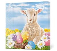 Maki 3-Ply Tissue Easter Paper Napkins Decorative Serviettes for Decoupage 33cm x 33cm - 1/4 Folded (Pack of 20) (Lamb with Easter Eggs)