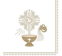 Maki 3Ply Christening Napkins Decoupage Tissue Paper Serviettes 33cm x 33cm - Pack of 20 (Christening Motive Gold and Ecru)