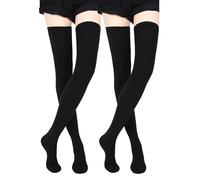 Makii Thigh High Socks For Women - 24.8inch Extra Long Black Over the Knee High Sock Cotton Rich Thermal Soft & Stretchy Stockings UK Size 4-6