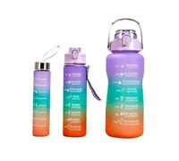 Makii Water Bottle - 3Pcs BPA Free Leakproof Plastic Drinks Bottle With Ombre Design 2000/900/300ml Sports Water Bottle with Straw for School Sports Cycling Running (Purple)