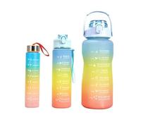 Makii Water Bottle - 3Pcs BPA Free Leakproof Plastic Drinks Bottle With Ombre Design 2000/900/300ml Sports Water Bottle with Straw for School Sports Cycling Running (Blue)