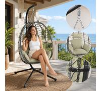 Makika Hanging Egg Chair Rattan Garden Swing Chair Indoor Outdoor Patio Cushion