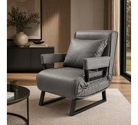 Makika Sofa Bed Recliner Chair Folding Armchair with Pillow PU Leather Grey