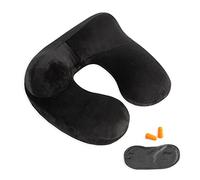 Makimoo Inflatable Travel Pillow, Neck Pillow Support for Traveling, Airplanes, Cars, and Offices with Compact Carrying Bag, Soft Velvet Washable Cover, Ideal for Adult Sleepers (Black)