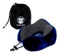 Makimoo Memory Foam Travel Pillow, Neck Pillow with 360-Degree Head Support, Comfortable and Lightweight, Ideal for Sleeping on Airplane, Car, Train, Bus and Home Use, Comes with Storage Bag (Blue)