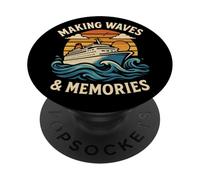 Making Cruise Waves and Memories, Retro Vacation Graphic PopSockets Adhesive PopGrip