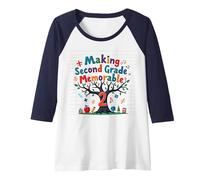 Making Second Grade Memorable Raglan Baseball Tee, Women, Navy/White, L