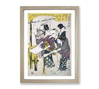 Making Silk Floss By Kitagawa Utamaro Asian Japanese Framed Wall Art Print, Ready to Hang Picture for Living Room Bedroom Home Office Décor, Oak A3 (34 x 46 cm)