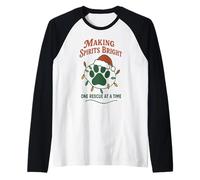 Making Spirits Bright Rescue Paw Design Christmas Lights Art Raglan Baseball Tee