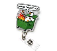 Making The Best of It Cool Goose Dumpster Fire Retractable Badge Reel, Iridescent Glitter Acrylic ID Badge Holder with Alligator Clip for Nurse Healthcare Workers