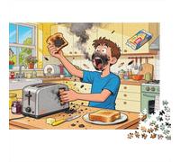 Making Toast And Burning It Wooden Jigsaw Puzzle Waterproof 1000 Piece Puzzles for Adults Challenging And Brainteasing Educational Games