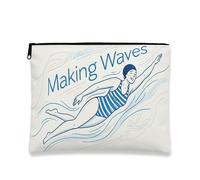 Making Waves Makeup Bag, Vintage Retro Cosmetic Pouch for Women, Portable Canvas Zipper Organizer, Summer Travel Toiletry Bag, Cream, 7x9 Inch, Waves