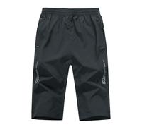MakingDa 3/4 Length Shorts Men Summer Casual Baggy Lightweight Thin Below Knee Cargo Three Quarter Long Shorts with Zip Pocket Elastic Waist Cropped Trousers-X-Dark Grey-S