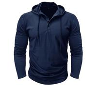 MakingDa Athletic Long Sleeve Hoodie Men Fashion Workout Gym Pullover Hooded Shirt Button Muscle Fit Sweatshirt Lightweight Hip Hop Running Boxing Hiking Sport Hoodys Shirts Navy Blue XXL