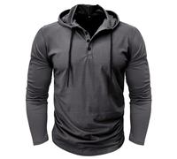 MakingDa Athletic Long Sleeve Hoodie Men Fashion Workout Gym Pullover Hooded Shirt Button Muscle Fit Sweatshirt Lightweight Hip Hop Running Boxing Hiking Sport Hoodys Shirts Dark Grey XL