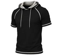 MakingDa Athletic Men’s Short Sleeve Hoodie Summer Gym Pullover Hooded Shirt Regular Fit Stitch Sweatshirt Lightweight Sport Hoodys T-Shirt Black M
