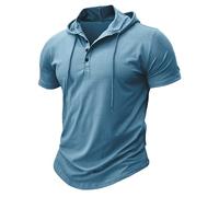 MakingDa Athletic Short Sleeve Hoodie Men Fashion Workout Gym Pullover Hooded Shirt Button Muscle Fit Summer Sweatshirt Lightweight Hip Hop Running Boxing Hiking Sport Hoodys Shirts Dark Blue XXL