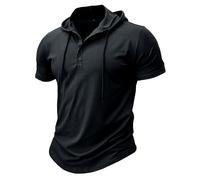MakingDa Athletic Short Sleeve Hoodie Men Fashion Workout Gym Pullover Hooded Shirt Button Muscle Fit Summer Sweatshirt Lightweight Hip Hop Running Boxing Hiking Sport Hoodys Shirts Black L