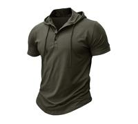 MakingDa Athletic Short Sleeve Hoodie Men Fashion Workout Gym Pullover Hooded Shirt Button Muscle Fit Summer Sweatshirt Lightweight Hip Hop Running Boxing Hiking Sport Hoodys Shirts Dark Green M