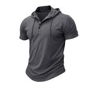 MakingDa Athletic Short Sleeve Hoodie Men Fashion Workout Gym Pullover Hooded Shirt Button Muscle Fit Summer Sweatshirt Lightweight Hip Hop Running Boxing Hiking Sport Hoodys Shirts Dark Grey L