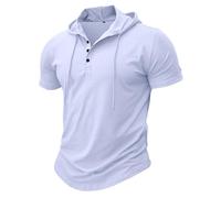 MakingDa Athletic Short Sleeve Hoodie Men Fashion Workout Gym Pullover Hooded Shirt Button Muscle Fit Summer Sweatshirt Lightweight Hip Hop Running Boxing Hiking Sport Hoodys Shirts White L
