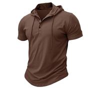MakingDa Athletic Short Sleeve Hoodie Men Fashion Workout Gym Pullover Hooded Shirt Button Muscle Fit Summer Sweatshirt Lightweight Hip Hop Running Boxing Hiking Sport Hoodys Shirts Brown XXXL